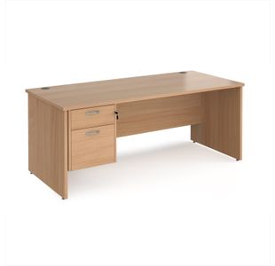 Maestro 25 straight desk 1800mm x 800mm with 2 drawer pedestal - beech top with panel end leg