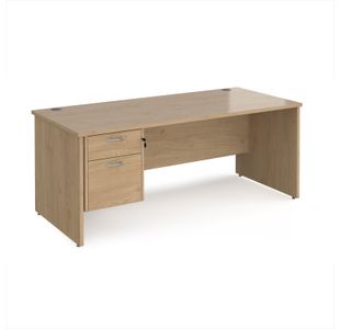 Maestro 25 straight desk 1800mm x 800mm with 2 drawer pedestal - kendal oak top with panel end leg