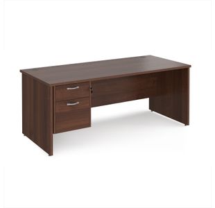 Maestro 25 straight desk 1800mm x 800mm with 2 drawer pedestal - walnut top with panel end leg