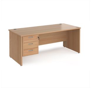 Maestro 25 straight desk 1800mm x 800mm with 3 drawer pedestal - beech top with panel end leg