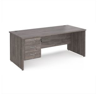 Maestro 25 straight desk 1800mm x 800mm with 3 drawer pedestal - grey oak top with panel end leg
