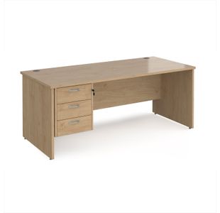 Maestro 25 straight desk 1800mm x 800mm with 3 drawer pedestal - kendal oak top with panel end leg
