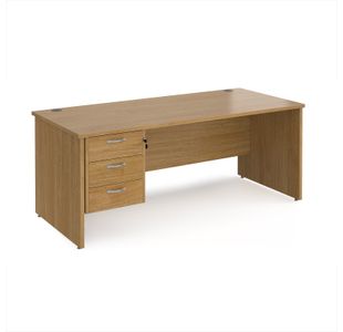 Maestro 25 straight desk 1800mm x 800mm with 3 drawer pedestal - oak top with panel end leg