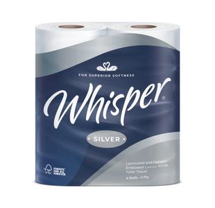 Whisper Silver Toilet Roll 2-Ply 210 Sheets Per Roll 4x10 (Pack of 40) TLSILVER