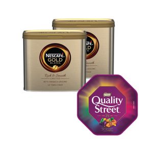 Nescafe Gold Blend Coffee 750g Tin x2 FOC Quality Street Tub