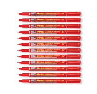 Pentel Permanent Marker Super Fine Point Red Pack of 12 NFS410-B
