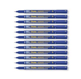 Pentel Permanent Marker Super Fine Point Blue Pack of 12 NFS410-C