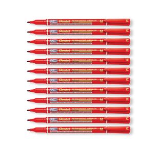 Pentel Permanent Marker Fine Point Red Pack of 12 NM470-B