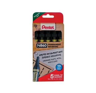 Pentel Chisel Tip Permanent Marker Black 5 Pack YN860/5-A