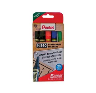 Pentel Chisel Tip Permanent Marker Assorted 5 Pack YN860/5-M