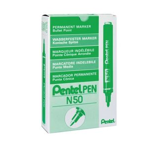 Pentel N50 Permanent Green Marker Bullet Tip (Pack of 12) N50-D