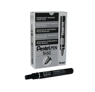 Pentel N60 Permanent Marker Chisel Tip Black (Pack of 12) N60-A