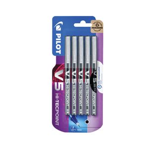 Pilot V5 Hi-Tecpoint Liquid Ink Rollerball Pen Fine Black (Blister Pack of 5)