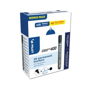 Pilot Permanent Marker 400 Chisel Tip Black Value Pack 15 + 5 FREE (Pack of 20) 3131910504061