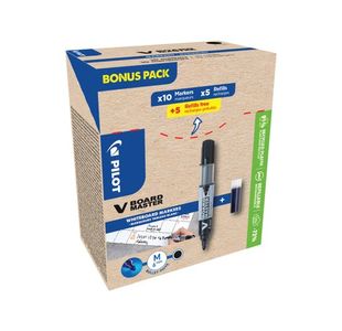 Pilot V-Board Master Drywipe 10 Markers + 10 Refills Bullet Tip Black (Pack of 20) WLT556275
