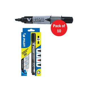 Pilot V-Board Master Chisel Tip Medium Black (Pack of 10) + FOC Assorted Markers