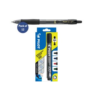 Pilot G-2 Gel Ink Rollerball Pen Medium Black Pack of 12 FOC x4 Pilot Assorted Markers