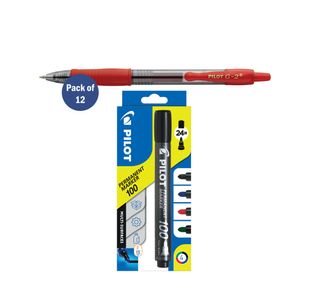 Pilot G-2 Gel Ink Rollerball Pen Medium Red Pack of 12 FOC x4 Pilot Assorted Markers