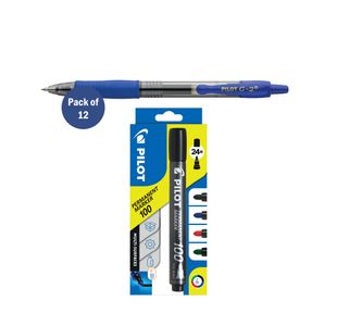 Pilot G-2 Gel Ink Rollerball Pen Medium Blue Pack of 12 FOC x4 Pilot Assorted Markers