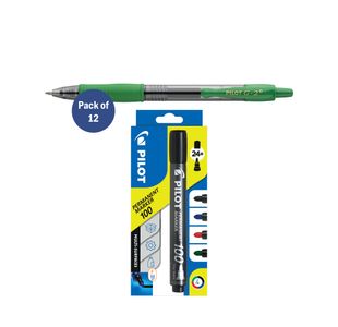 Pilot G-2 Gel Ink Rollerball Pen Medium Green Pack of 12 FOC x4 Pilot Assorted Markers