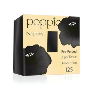 Poppies 2-Ply Napkins 8 Fold 40cm Black (Pack of 2000) 4028BK/CASE