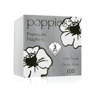 Poppies 3-Ply Napkins 8 Fold 40cm White (Pack of 1000) 4038WH/CASE