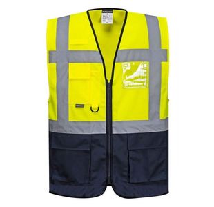 Portwest Warsaw Hi Vis Contrast Executive Vest M Yellow/Navy (Pack of 10)