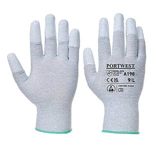 Portwest Anti-Static PU Fingertip Glove 1 Pair Grey XL (Pack of 12) A198GRRXL