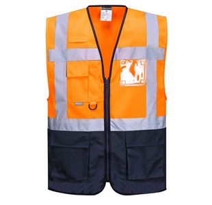 Portwest Warsaw Hi Vis Contrast Executive Vest S Orange/Navy (Pack of 10)