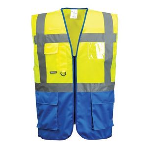 Portwest Warsaw Hi Vis Contrast Executive Vest 3XL Yellow/Royal (Pack of 10)