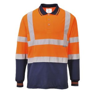 Portwest Hi Vis Contrast Polo Shirt L/S 2XL Orange/Navy