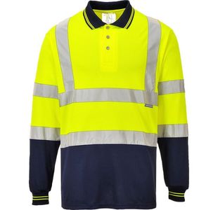 Portwest Hi Vis Contrast Polo Shirt L/S 2XL Yellow/Navy