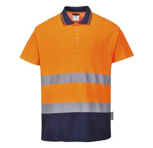 Portwest Hi Vis Cotton Comfort Contrast Polo Shirt S/S M Orange/Navy