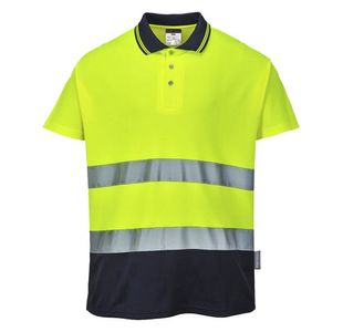 Portwest Hi Vis Cotton Comfort Contrast Polo Shirt S/S 2XL Yellow/Navy