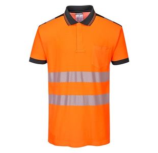 Portwest PW3 Hi Vis Cotton Comfort Polo Shirt S/S L Orange/Blk