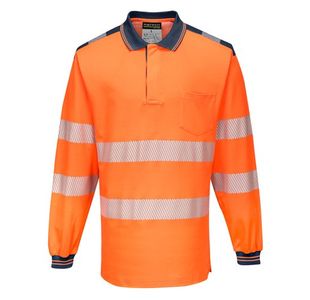 Portwest PW3 Hi Vis Cotton Comfort Polo Shirt L/S 5XL Orange/Navy