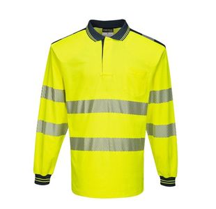 Portwest PW3 Hi Vis Cotton Comfort Polo Shirt L/S 3XL Yellow/Navy