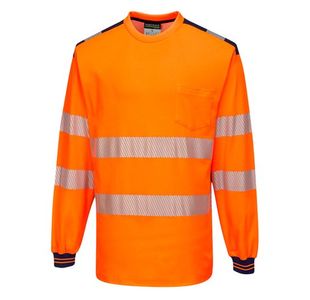 Portwest PW3 Hi Vis Cotton Comfort T-Shirt L/S 5XL Orange/Navy