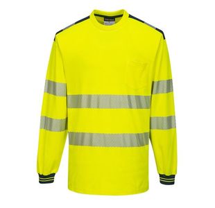 Portwest PW3 Hi Vis Cotton Comfort T-Shirt L/S S Yellow/Navy