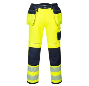 Portwest PW3 Hi Vis Holster Pocket Work Trousers 46 Yellow/Navy