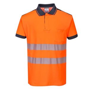 Portwest PW3 Hi Vis Cotton Comfort Polo Shirt S/S 2XL Orange/Navy