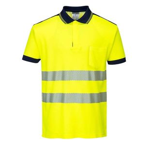 Portwest PW3 Hi Vis Cotton Comfort Polo Shirt S/S M Yellow/Navy