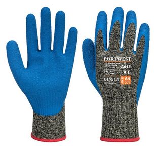 Portwest Aramid HR Cut Latex Glove L Blk/Bl (Pack of 12)