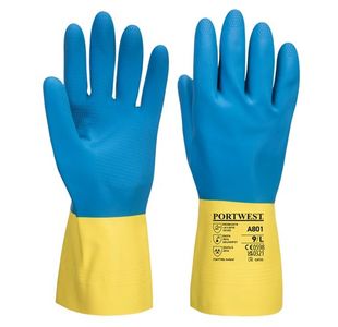 Portwest Double Dipped Latex Gauntlet XL Yellow/Bl (Pack of 12)
