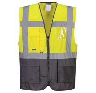 Portwest Warsaw Hi Vis Contrast Executive Vest M Yellow/Gry (Pack of 10)