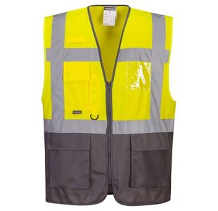 Portwest Warsaw Hi Vis Contrast Executive Vest 2XL Yellow/Gry (Pack of 10)