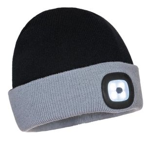 Portwest Two Tone LED Rechargeable Beanie Blk/Gry (Pack of 12)