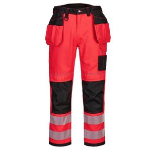 Portwest PW3 Hi Vis Holster Pocket Work Trousers 40 Red/Blk