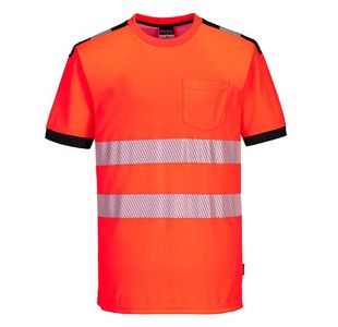 Portwest PW3 Hi Vis Cotton Comfort T-Shirt S/S L Red/Blk