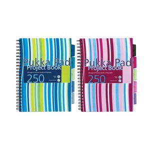 Pukka Pad Stripes Polypropylene Project Book 250 Pages A4 Blue/Pink (3 Pack) PROBA4